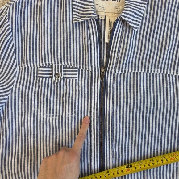 Anthro Cartonnier Blue and White Railroad Stripe Utility Jumpsuit, Size Medium - Picture 5 of 16